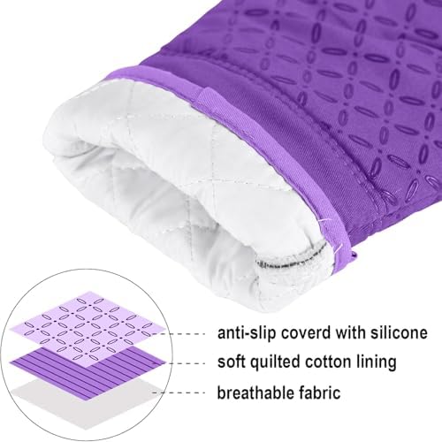 KEGOUU Oven Mitts and Pot Holders 6pcs Set, Kitchen Oven Glove High Heat Resistant 500 Degree Extra Long Oven Mitts and Potholder with Non-Slip Silicone Surface for Cooking (Purple) - Image 4