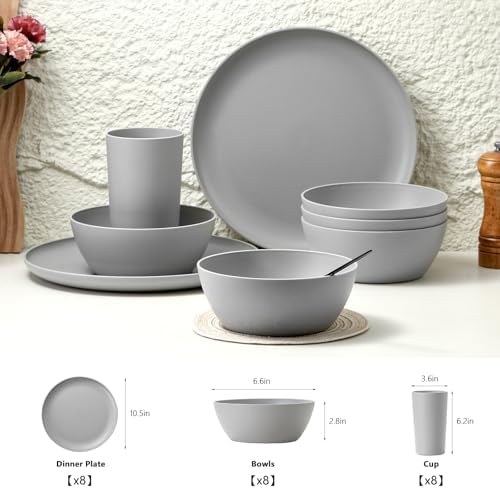 24pcs Matte Black Dinnerware Set, Plates Bowls & Cups, Unbreakable Dishes for 8, Reusable BPA‑Free Tableware, Dishwasher Safe for Kitchen Party Picnic Camping, Bonus Cutlery Set Included - Image 2