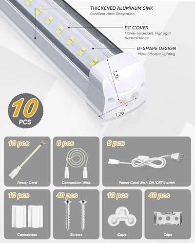 8FT 10 Pack LED Shop Lights, 120W 19200LM 6000K Garage Lighting - Image 2