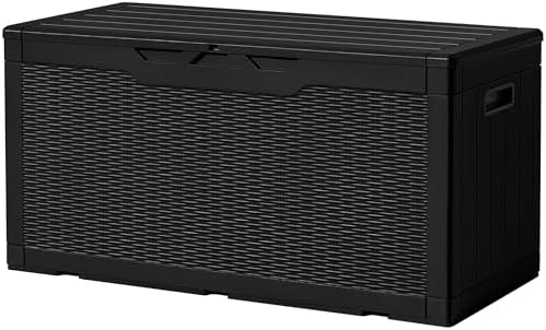 Devoko 97 Gallon Deck Box, Waterproof Resin Outdoor Storage Box for Outside and Patio, Large Outdoor Storage Bench Cabinet Lockable for Patio Furniture, Garden Tools and Pool Supplies (Black) by DEVOKO
