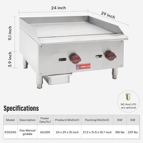 WESTLAKE 24"W Commercial Gas Griddle Countertop - Image 2