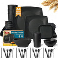 Teivio 44-piece With Flatware Plates and Bowls Sets, Black Dishes Set for 4 by Teivio