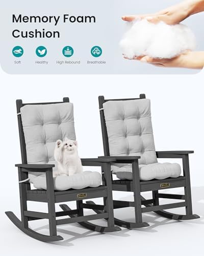 SERWALL HDPE Outdoor Rocking Chair Cushion Set of 4, Gray - Image 6