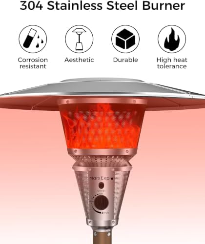 50,000 BTU Patio Heater for Outdoor Use With Adjustable Heat Focusing Top, Portable Propane Patio Heater with Wheels, Stainless Steel Burner for Porch, Deck, Garden, Commercial (Brown) - Image 7