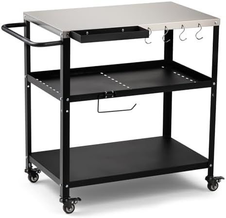 Outdoor Grill Cart Table, Pizza Oven Stand with Casters, Silver by GVGBUK