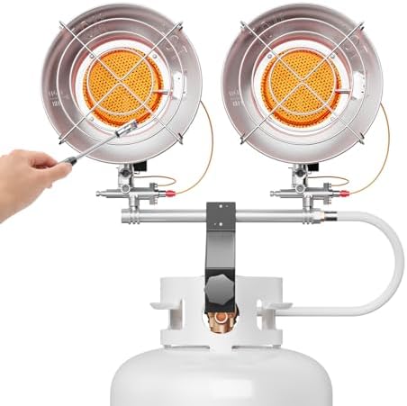 Hotdevil Double Tank Top Outdoor Propane Heater with Shut-off Valve and Tip-over Switch, 30,000 BTU 3 Heating Mode Portable Propane Heater for Patio, Camping, Garage, Porch, Backyard by Hotdevil