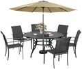 Incbruce 8 PCS Patio Dining Set with Brown Umbrella, Outdoor Dining Set of 6 Textilene Chairs and 53" Round Table with Umbrella Hole for Backyard, Garden, and Poolside (Black) by Incbruce
