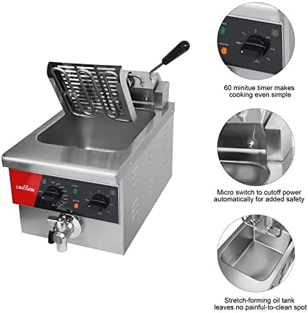 CROSSON 6L Electric Countertop Deep Fryer Extra Large with Drain,Timer,Basket and Lid for Restaurant Use 120V,1800W Commercial Deep Fryers - Image 4