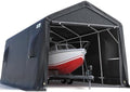 ADVANCE OUTDOOR 10X15 ft Garage Shelter Steel Metal Peak Roof Portable Storage Shed Carport for Motorcycle Boat, or Garden Tools with 2 Roll up Doors & Vents, Gray by ADVANCEOUTDOOR