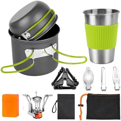 aiGear 8pcs Camping Cooking Set for 1-2 People with Pot Cutlery Stove Stand by aiGear