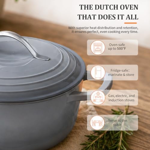 Winado 5 Qt Enameled Cast Iron Dutch Oven Pot with Lid, Black‑Gray Ombre - Image 6