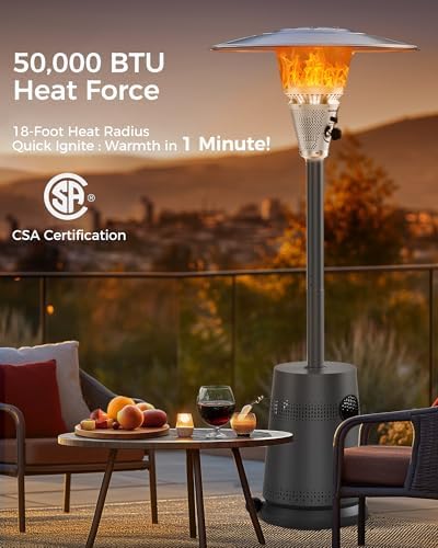 50,000 BTU Patio Heater for Outdoor Use, Portable Propane Patio Heater with Wheels, Stainless Steel Burner for Porch, Deck, Garden, Commercial (Black) - Image 5