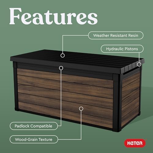 Keter Signature Collection 150 Gallon Resin Deck Box Organization and Storage for Patio Outdoor Cushions, Throw Pillows, Garden Tools and Pool Supplies, Rosewood - Image 4