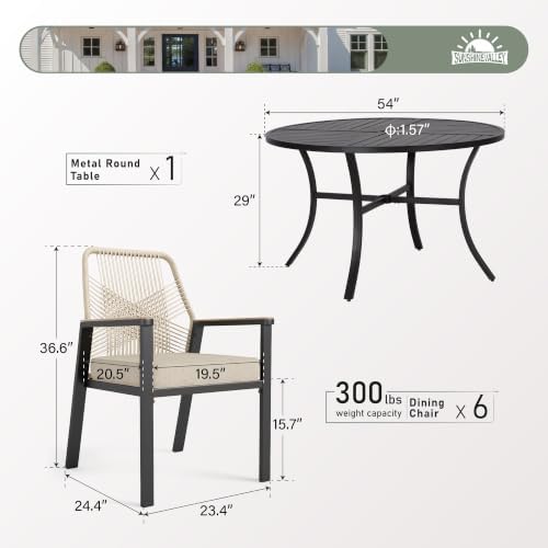 SUNSHINE VALLEY 7pc Patio Dining Set, 54" Round Table & 6 Rattan Chairs - Image 3