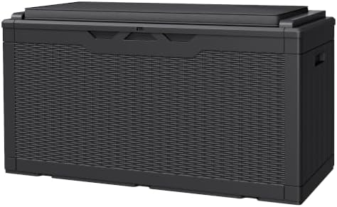 JUMMICO 100 Gallon with Cushion Deck Box, Waterproof Outdoor Storage Box by JUMMICO