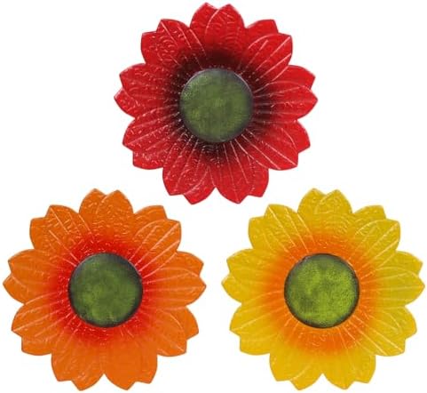 YEAHOME Sunflower Wall Decor - 9 inch Metal Flower Wall Art Decorations, Sunflower Yard Garden Decor Hanging for Kitchen, Bathroom, Bedroom,Handmade Gift for Home, Indoor or Outdoor (Set of 3) by YEAHOME