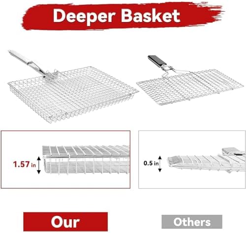 Grill Basket Extra Large,Grill Accessories for Outdoor Grill,Grilling Gifts for Men,Fish Grill Basket, Shrimp Vegetable, Veggie, Barbecue BBQ Rack, Camping Cooking, Unique Detachable Handle - Image 5