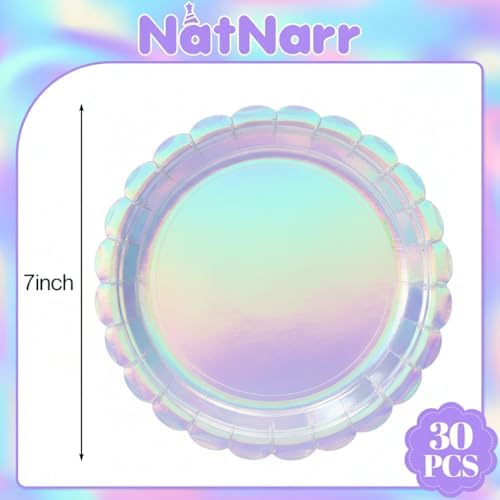 NatNarr 30 Pack Iridescent Plates, 7" Holographic Dessert Cake Plates - Image 2