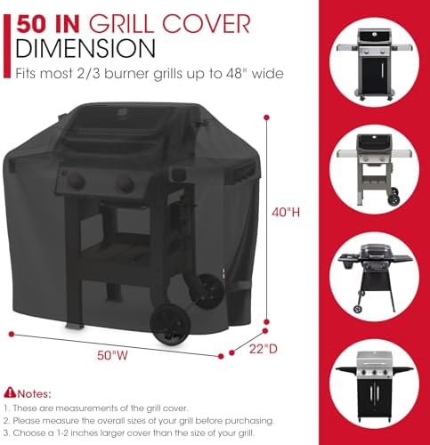 Unicook Grill Cover for Outdoor Grill Heavy Duty Waterproof, 50 Inch, Black - Image 2