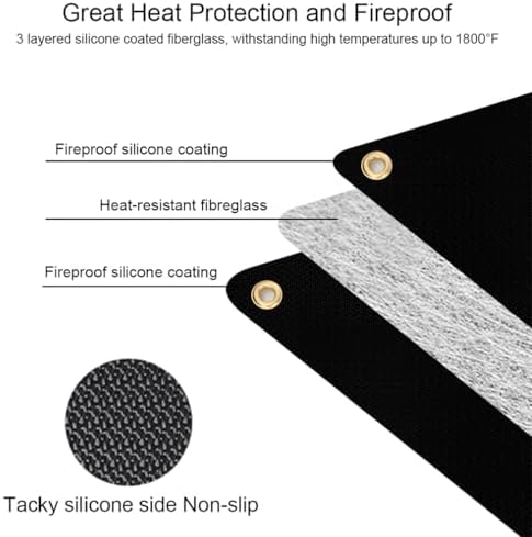 Under Grill Mat 36.6 x 39.3 Inch Fire Pit Mat Black Double-Sided Fireproof Grill Pad Square Fire Pit Mats for Decks Patios Grass BBQ Smoker - Image 5