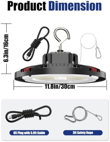 210W UFO LED High Bay Light, 31500LM Shop Lights, 5000K Daylight, ETL Listed with 6' Cable & Safety Rope, IP65 Waterproof Commercial Lighting for Warehouse, Workshop, 980W MH/HPS Equivalent, 1 Pack - Image 3