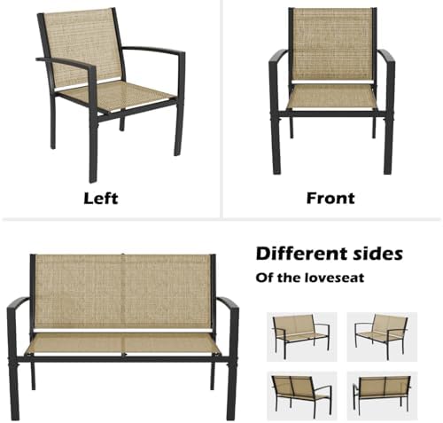 Greesum 4 Pieces Patio Furniture Set, Outdoor Conversation Sets for Patio, Lawn, Garden, Poolside with A Glass Coffee Table, Beige - Image 4