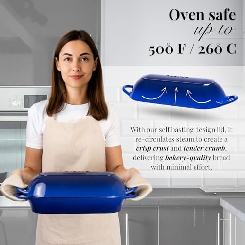 Enamelled Cast Iron Bread Loaf Pot – Dutch Oven For Sourdough Bread Baking – Oven Safe Non Stick Bread Pot – Rectangular, Dark Blue, 34cm x 16cm – by Nuovva - Image 3