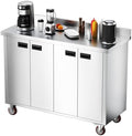 ROVSUN Stainless Steel Table with Cabinet & Wheels 47" x 19"，Commercial Pre Table with Backsplash, Heavy Duty Work Table with 4 Doors, Large Space Storage for Kitchen Restaurant Hotel Garage by ROVSUN