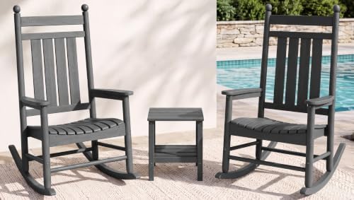 SERWALL Comfortable Outdoor Rocking Chairs Set of 3, Gray by SERWALL