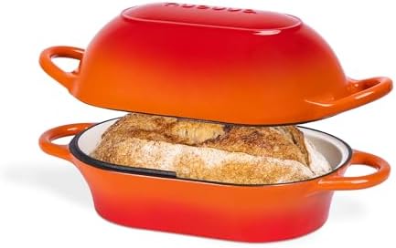Dutch Oven For Sourdough Bread Baking – Enamelled Cast Iron Bread Loaf Pot – Oven Safe Non Stick Bread Pot – Rectangular, Orange, 24cm x 16cm – by Nuovva by Nuovva
