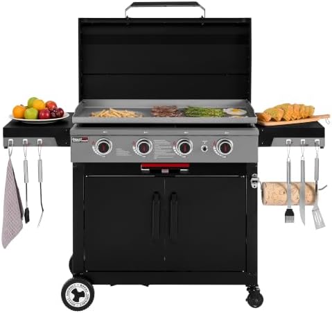 Royal Gourmet GB4008B 4-Burner Gas Griddle, Recessed Fry Zone, Camping by RoyalGourmetCorp