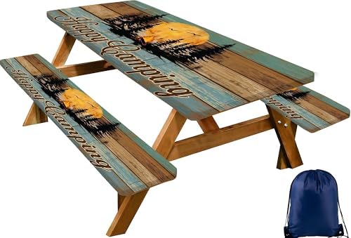 CAPSCEOLL Fitted Picnic Table Cover with Bench Covers 6ft - Camping Fire by CAPSCEOLL