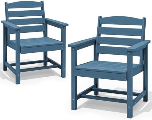 SERWALL Patio Dining Chair Set of 2,All Weather HDPE Dining Chair, Blue by SERWALL
