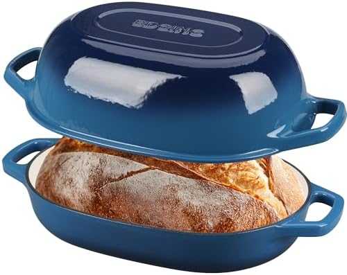 EDGING CASTING Enameled Cast Iron Oval Dutch Oven Pot with Lid, Dutch Oven for Sourdough Bread Baking, Bread Oven, Bread Dutch Oven, Oval Bread Pan, 7qt, Lake Blue - Image 3