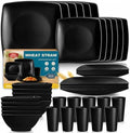 Teivio 40-piece Plates and Bowls Sets for 10, Black Square Dinnerware Sets by Teivio