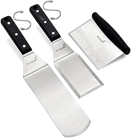 Anmarko Metal Spatula Stainless Steel Scraper - Professional Chef Griddle Spatulas Set of 3 - Heavy Duty Accessories Great for Cast Iron BBQ Flat Top Grill Skillet Pan - Commercial Grade by Anmarko