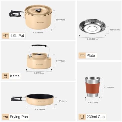 Odoland 19pcs Camping Cookware Mess Kit, Non-Stick Pot Pan Kettle Set for 2 - Image 5