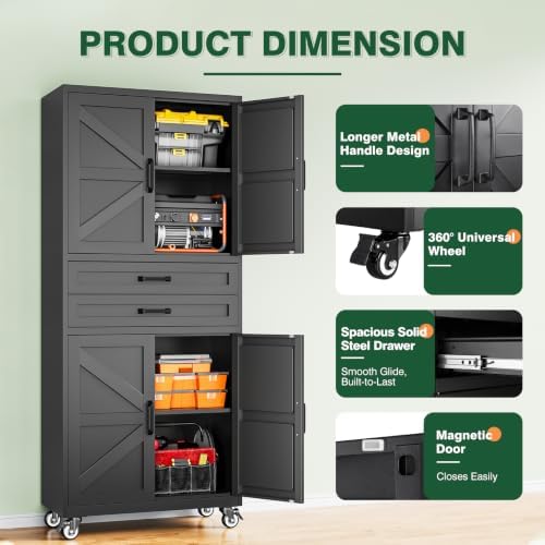 Letaya Metal Garage Storage Cabinets with Wheels,Black Rolling Tool Cabinet - Image 4