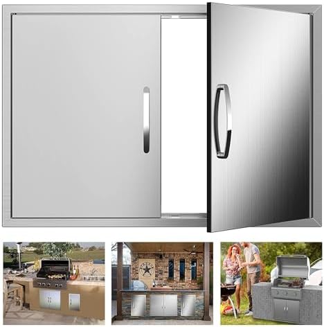 Outdoor Kitchen Doors 30W x 21H Inch, Double BBQ Access Doors 304 Stainless Steel for Outdoor Kitchen Cabinet Grill Station or BBQ Island by KODOM