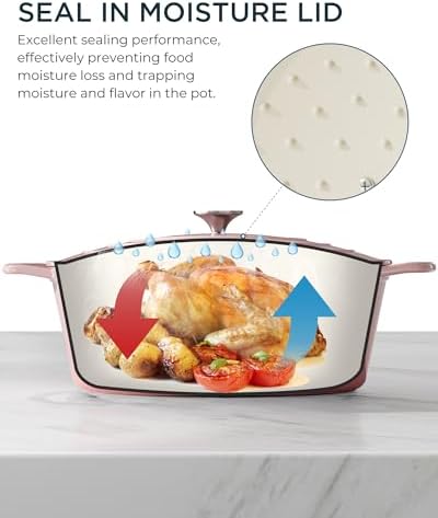 Enameled Cast Iron Dutch Oven, 9.3QT Pot with Lid, Gentle Pink - Image 4