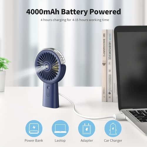 Otlonpe Handheld Misting Fan Portable, Small Personal Hand Held Rechargeable Mist Fan Water Spray, 4000mAh Battery Operated Hand Mister Fans 3-Speed, 4-15 Hrs Runtime for Travel Home Office Outdoor - Image 3
