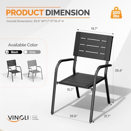 VINGLI Outdoor Patio Dining Chairs, Stackable HDPE All-Weather Arm Chairs, Weatherproof Outdoor Seating for Garden, Backyard, Poolside, Balcony,Black (4 Pack) - Image 3