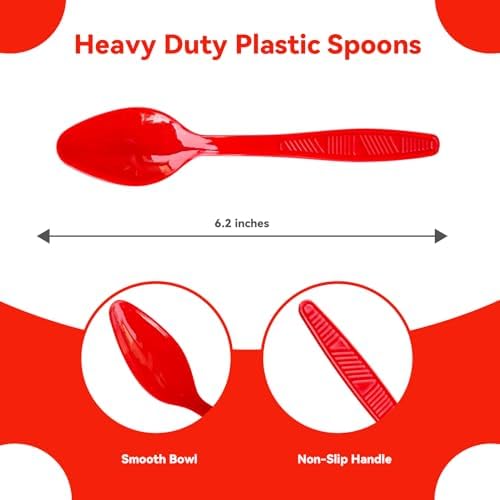 Red Plastic Spoons Heavy Duty, Disposable Party Supplies 104 PCS - Image 2