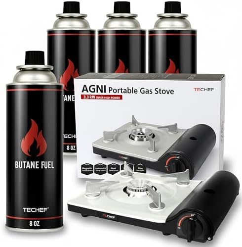 TECHEF - AGNI Portable Butane Gas Stove Burner, Made in Korea (Stove + 4 Butane) by TECHEF