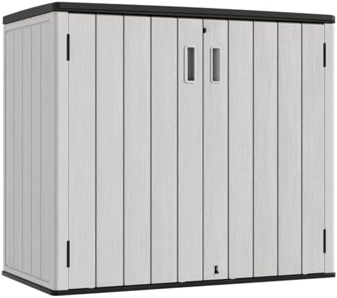 KINYING Outdoor Horizontal Storage Sheds,37 Cu.ft Outdoor Storage Cabinet Waterproof Resin Tool Storage Box for Lawn Mower,Garden Tools and Patio Furniture, Lockable (Grey) by KINYING