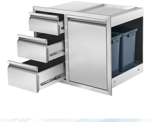 Outdoor Kitchen Drawer Combo 28" W x 20.1" H x 19.8" BBQ Triple Drawers & Stainless Steel Trash Drawer, Outdoor Kitchen Cabinet, Perfect for Patio Grill Station by Unknown