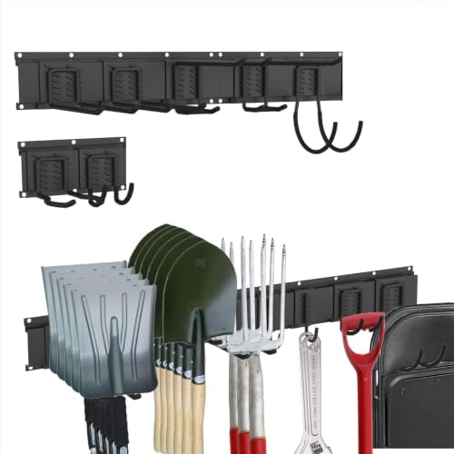 Garage Tool Organizer Wall Mount, 48 Inch Heavy Duty Garden Tool Organizer Storage System, Easy Install with 7 Adjustable Tool Hooks, for Garage, Basement, Shed, Workshop, Black, Steel by CRXCRC