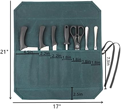Denifiter Heavy Duty Waxed Canvas Chef Knife Storage Roll Bag With 7 Slots, Waterproof And Durable (Dark Green) - Image 2