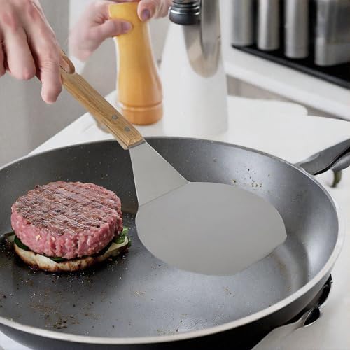 Extra-Large Stainless Steel Wide Spatula Turner Strong Wooden Handle - Dishwasher Safe Kitchen Utensil - Heavy Duty Oversized Metal Lifter Grilling, Cooking, Baking Cake & Cookies pancake spatula - Image 4