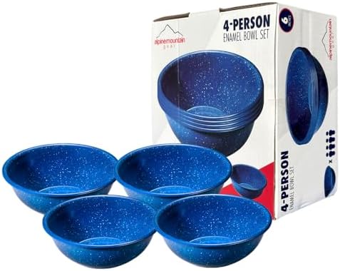 Enamelware for Camping and Backpacking - Enamel Cookware Gear Essentials for Camping and Backpacking (Made by Caddis Sports) (6 Inch Bowl (4 Pack)) by AlpineMountainGear